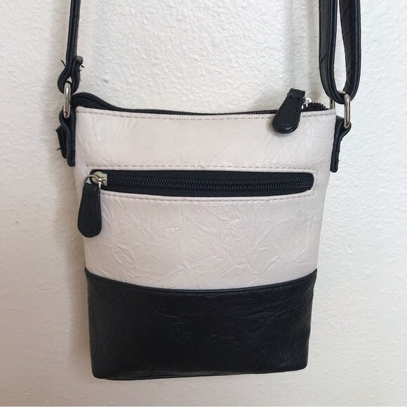 Stone Mountain Leather Black Off White Crossbody Handbag Purse Made in USA - Picture 2 of 12